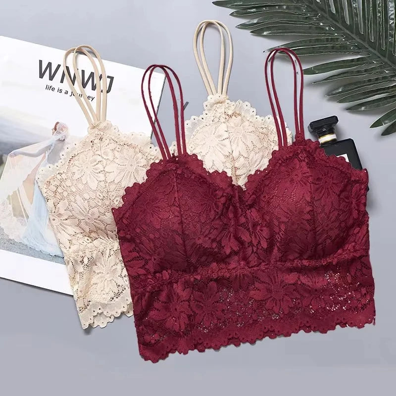 4 Piece Women'S Sexy Lace Bra & Pantie Set, Breathable & Comfortable, Removable Bra, Stretchy Lingerie Set