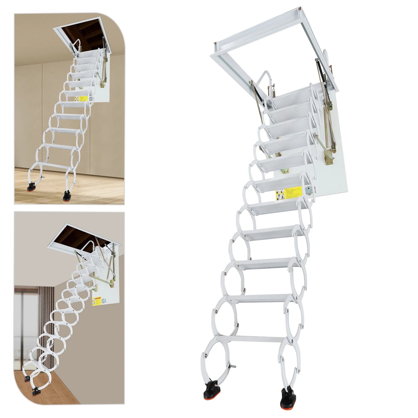 11 Steps Cold-rolled Steel Attic Ladder,70x100cm White/Blue Wall-Mounted Folding Stairs for Flat Roofs