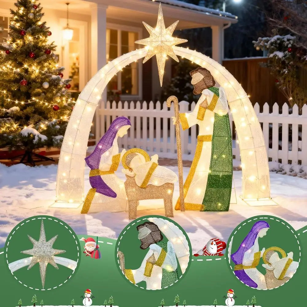 Illuminated 4.5 FT 3 D Nativity Scene for Christmas Lawn and Home, Festive Lighted Yard Decoration