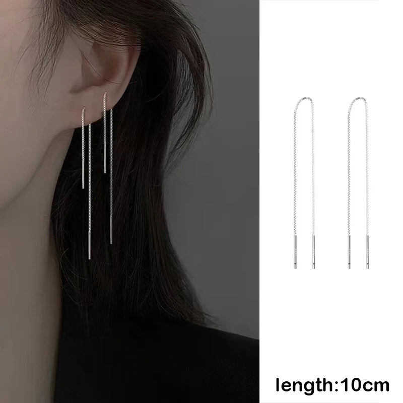 S925 Silver Needle Star Line Earring for Women Tassel Drop Earring Long Chain Beads Piercing Earring Asymmetry Ear Jewelry