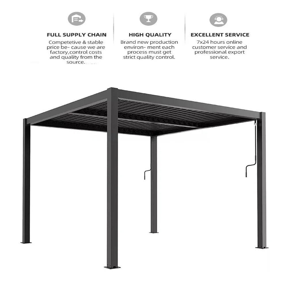 Motorized Waterproof Outdoor Pergola Garden Pergola Aluminium OutdoorDimmable Lighting Modern Bioclimatic Sunshade Pergola