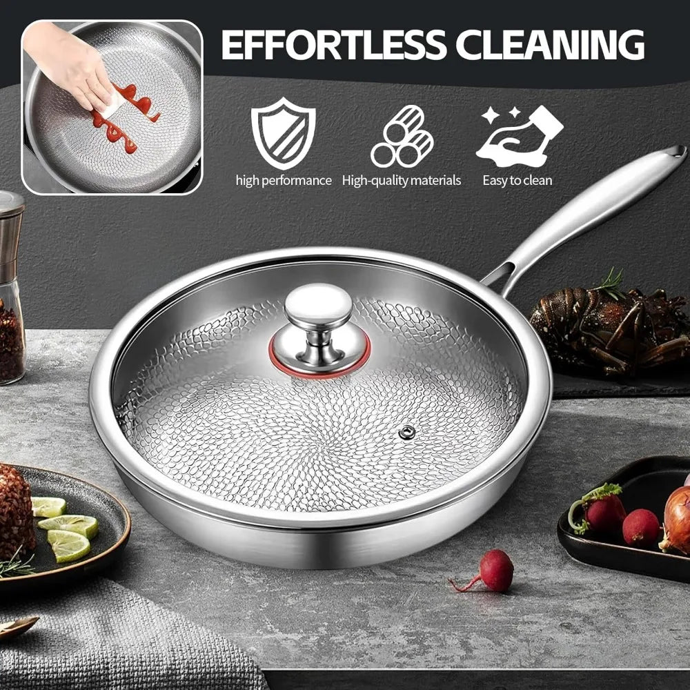 Multifunctional Pro Cookware Set: 10.23 Titanium & Stainless Steel Pan with Hammered Surface and Lid for Scratch-Resistant Cooki