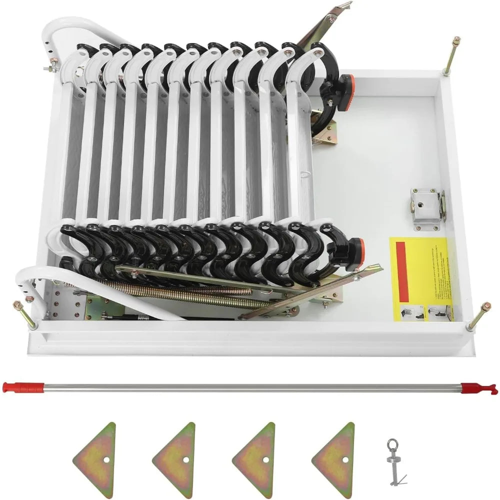 9ft folding steel attic ladder with 661lbs load capacity and pull-down system