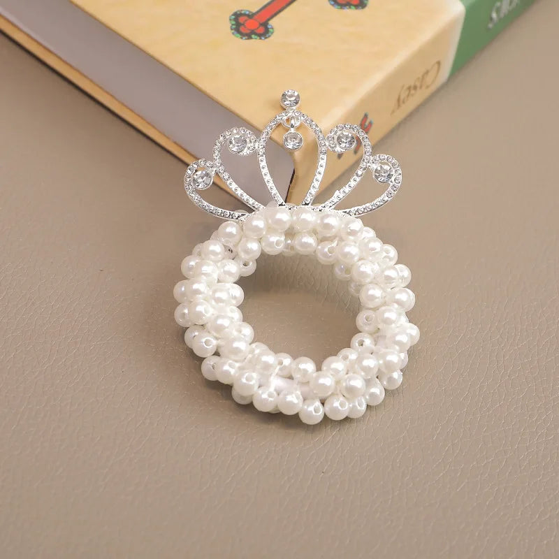 1PCS New Fashion Pearl Crown Princess Cute Kids Elastic Children Ties Girls Hair Accessories Baby Headwear