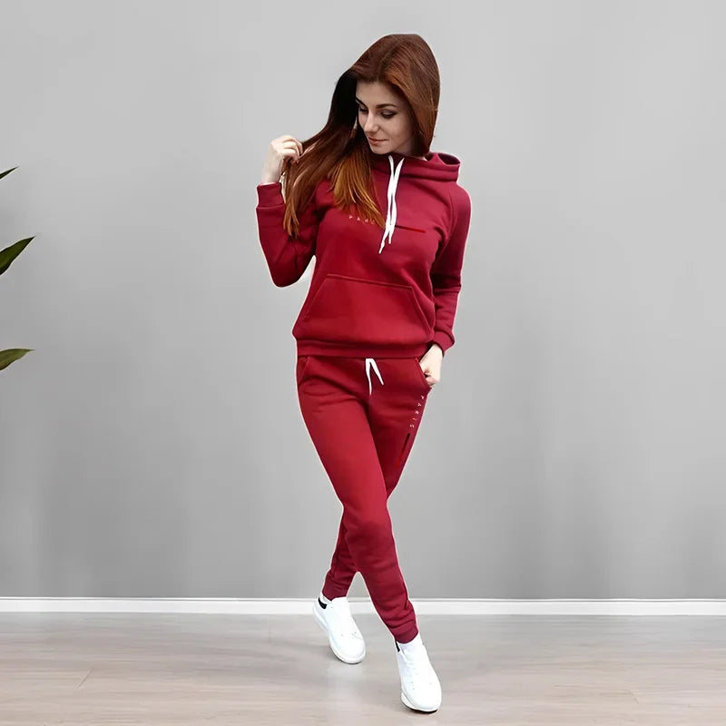 Printing Hooded Suit Quality Ladies Daily Jogging Sport Woman Two piece Set Autumn Winter Women Tracksuit Outfits Fashion Casual
