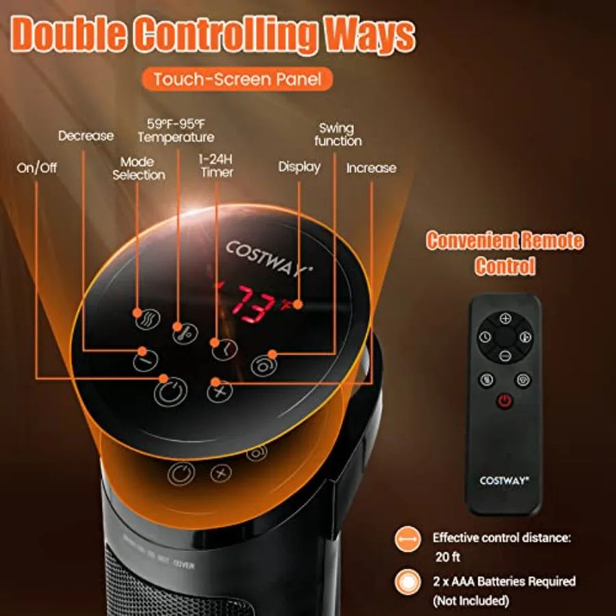 COSTWAY Space Heater for Indoor Use 1500 W PTC Ceramic Heater with 60 Oscillation 3 Heating Modes 24 H Timer Overheat and Tip-Over