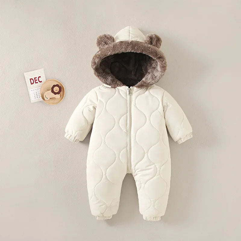 0-2Y Toddler Baby Boy Romper Autumn Winter Fleece Plus Velvet Hooded Warm Snowsuit