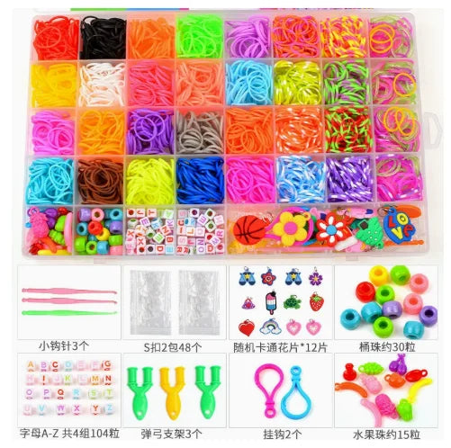 1 Box Rubber Loom Band Bracelet Kit Bead Set for DIY Elastic Friendship Bracelet Girls Jewelry Make Creation Knitting Accessory