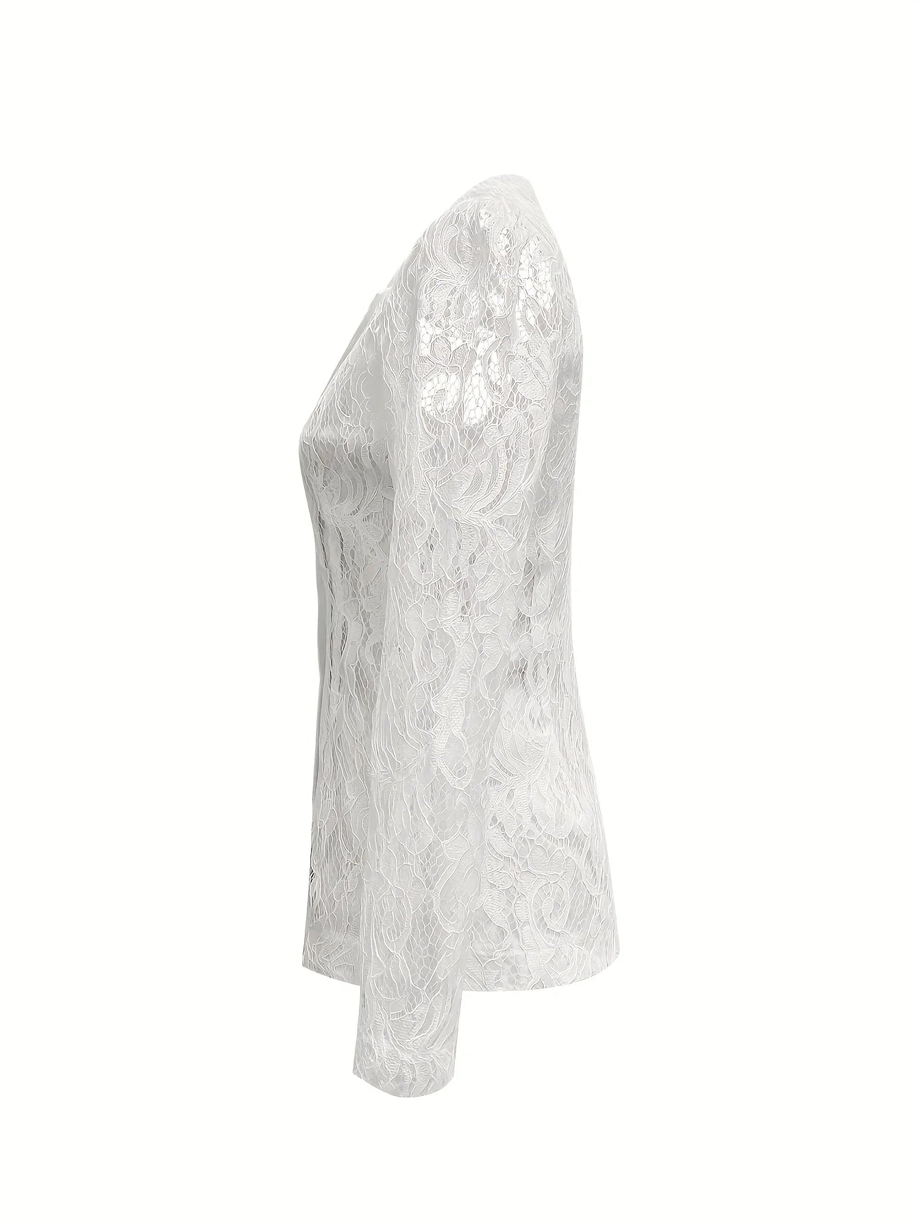 Elegant Lace-Trimmed Women's Single-Breasted Notch Lapel Blazer Jacket - White H-Silhouette Machine-Washable Spring/Summer Light