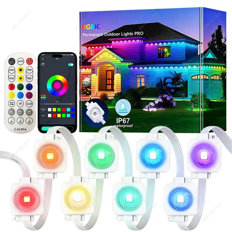Permanent Outdoor Lights 200 FT/60 M Waterproof Eaves Lights Bluetooth App Timer Function Multiple Scene Modes For Christmas Decor