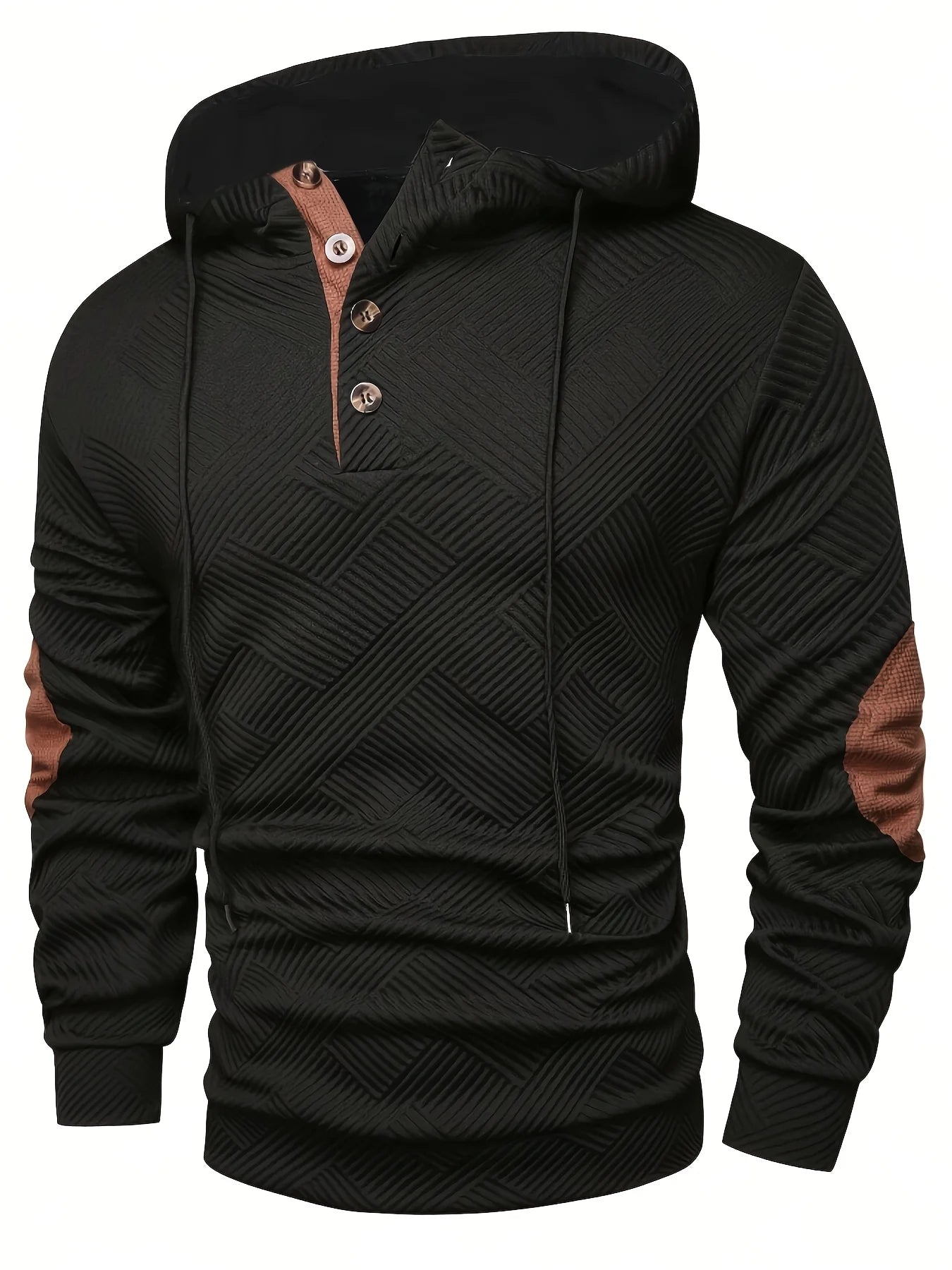 Mens Hoodies Casual Cotton Textured Long Sleeve Half Button Pullover Hooded Sweatshirts