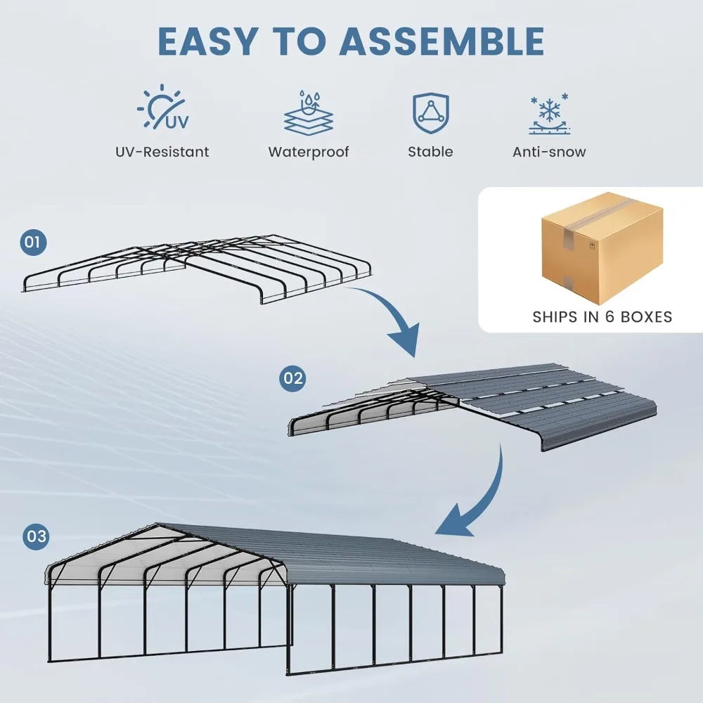 20 x 30 FT Metal Carport, Heavy Duty Carports with Galvanized Steel Roof and Frame, Sturdy Car Shed in All Weathers, Easy Assembly