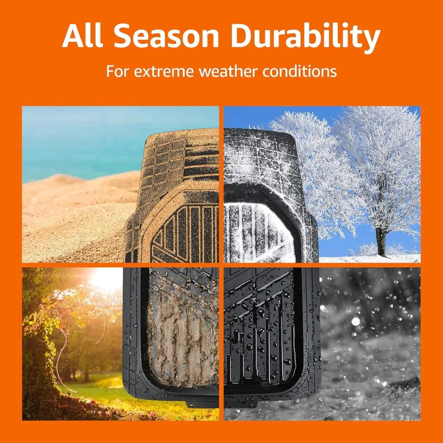 3 Piece All-Weather Heavy Duty Full Set Rubber Floor Mats for Universal Fit in Cars SUVs and Trucks Black Trim to Customize