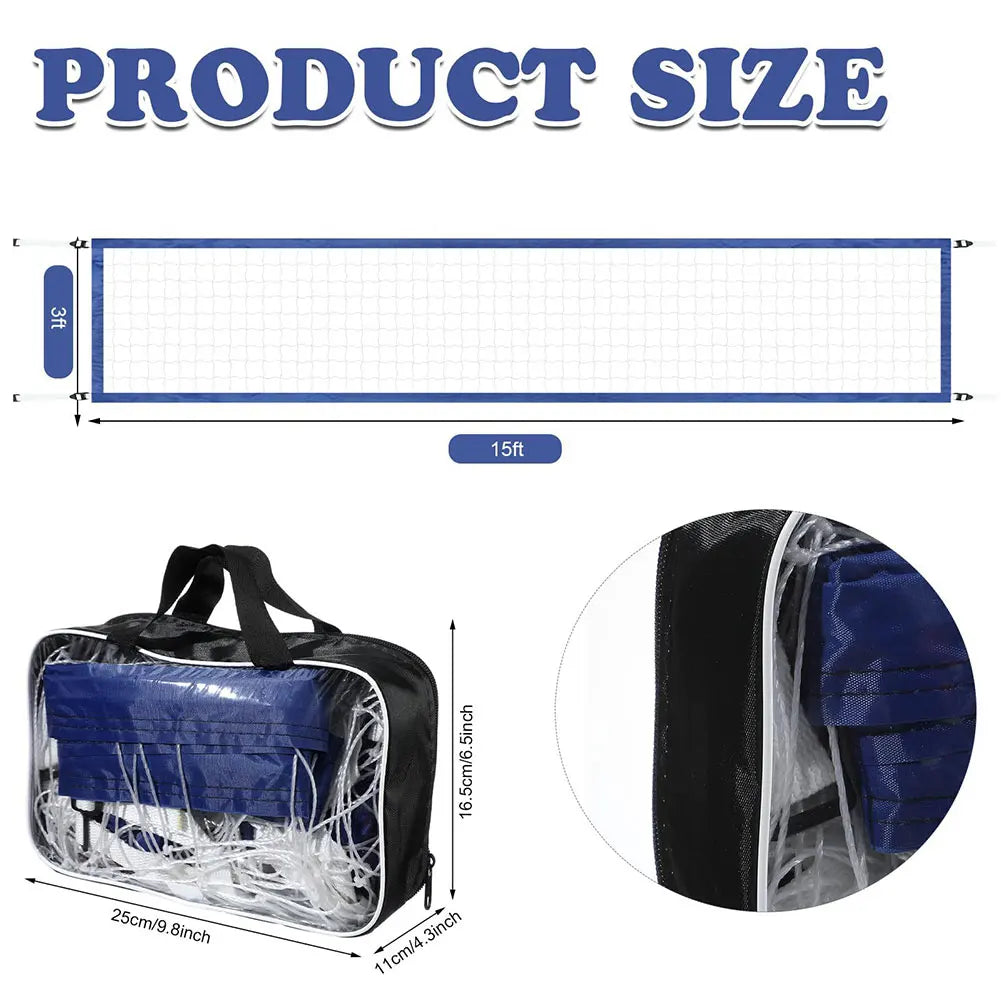 15 ft x 3 ft Folding Training Net with Carrying Bag Portable Volleyball Net Adjustable Pool Water Volleyball Net for Summer Party