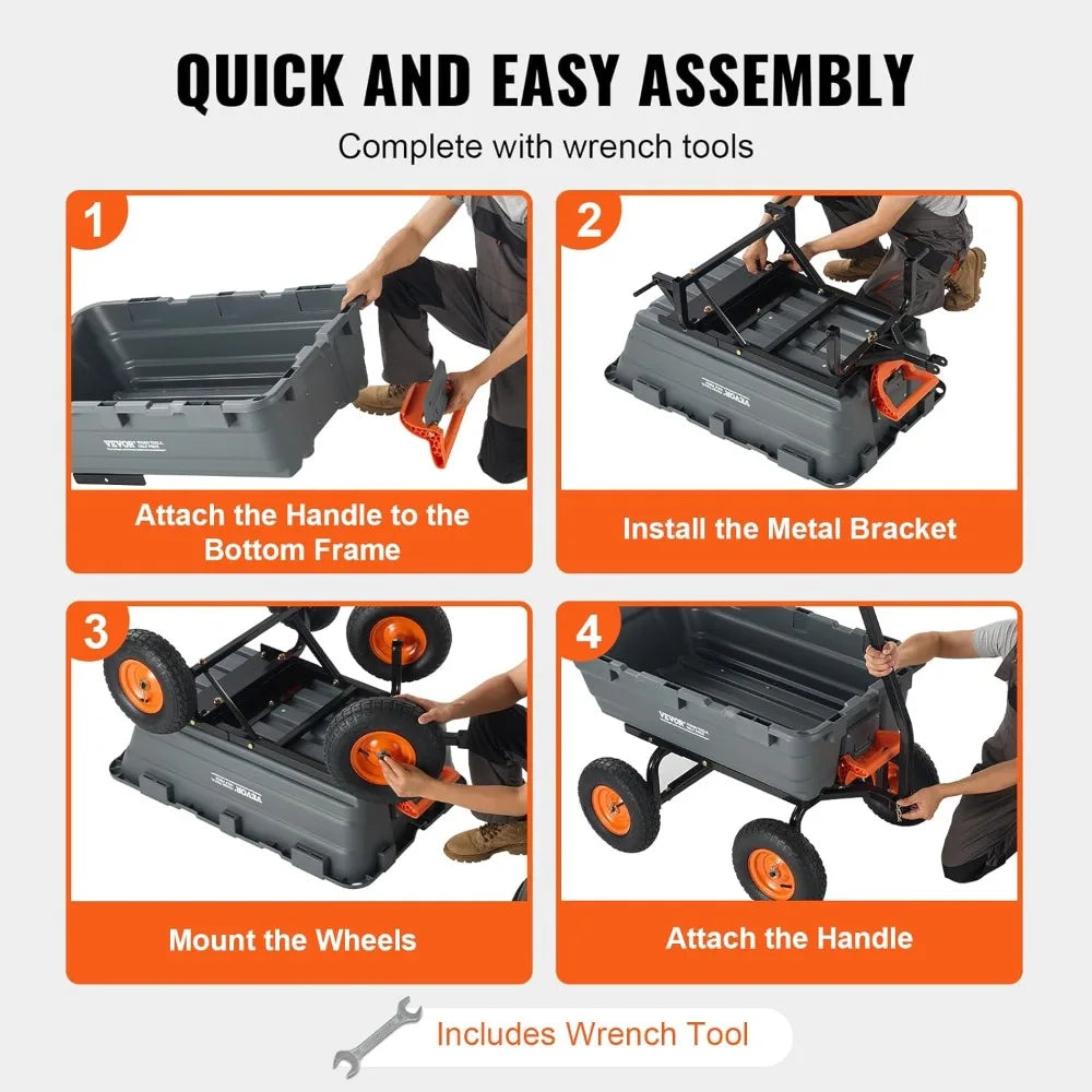 Heavy Duty 1200 lbs Garden Dump Cart with Convertible Handle and All Terrain Wheels for Lawn Mower Tractor