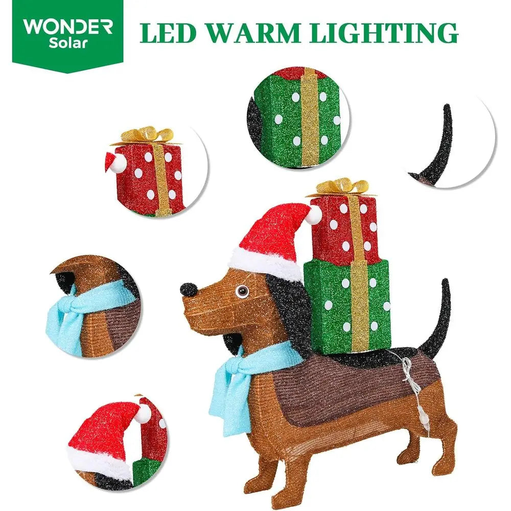 Battery-Powered 25 Lighted 3 D Dachshund Dog Christmas Decoration with 25 Warm LED Lights for Indoor and Outdoor Use