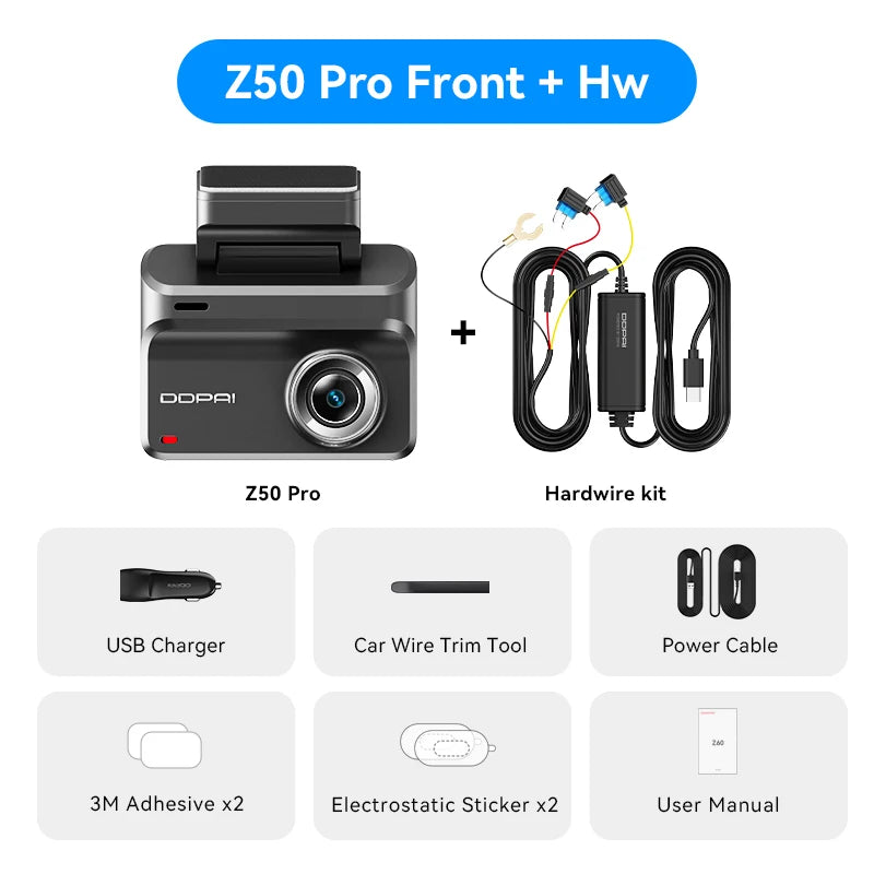 DDPAI 4K Dash Cam Z50 Pro 5GHz Wi-Fi GPS ADAS Night Vision 4G Connectivity Car DVR 24H Parking Support Front and Rear Cam