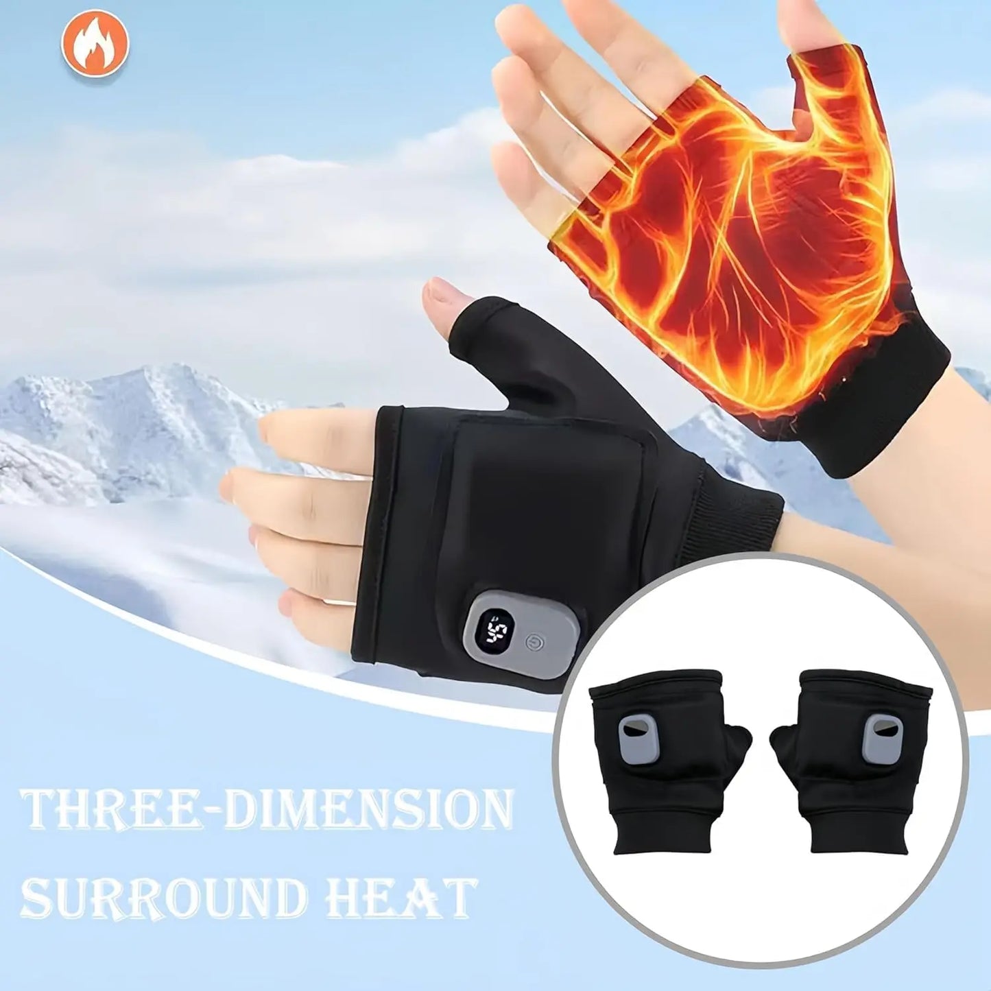 Heated Fingerless Gloves for Women, Rechargeable Electric Heated Gloves with Digital Display, Smart Thermostatic Outdoor Winter