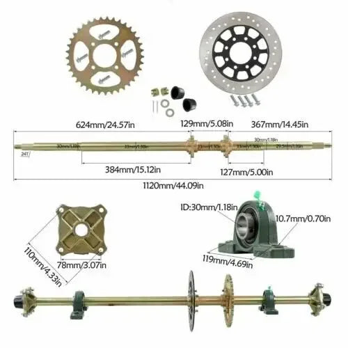 29" /32"/ 44" Go Kart Complete Rear Axle Assembly Kit, Wheel Hub for ATV Quad Bike Drift Trike Boat Buggy Motorcycle Accessories