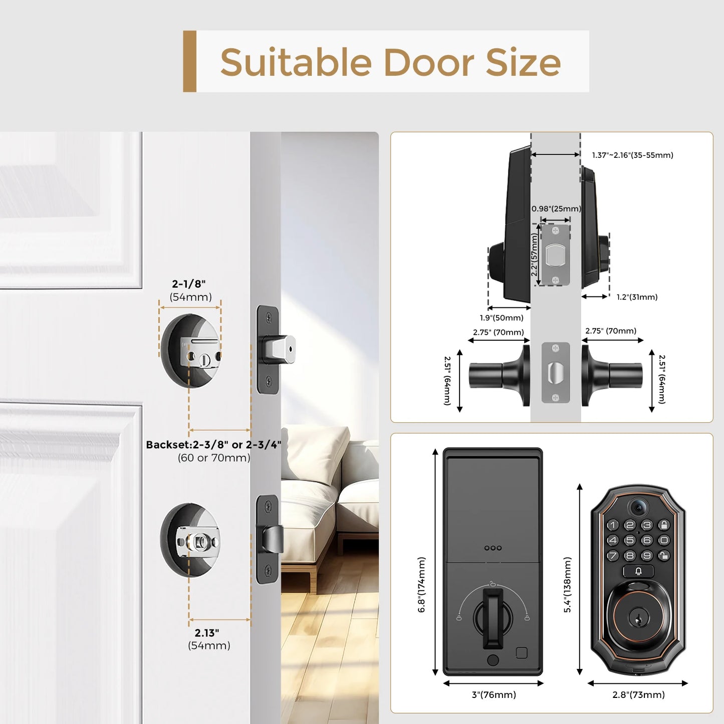ARPHA Smart Door Lock D289L 2.4Ghz WiFi Smart Lock Multi-Function Unlocking Fingerprint Lock with Camera Built-in Doorbell Lock