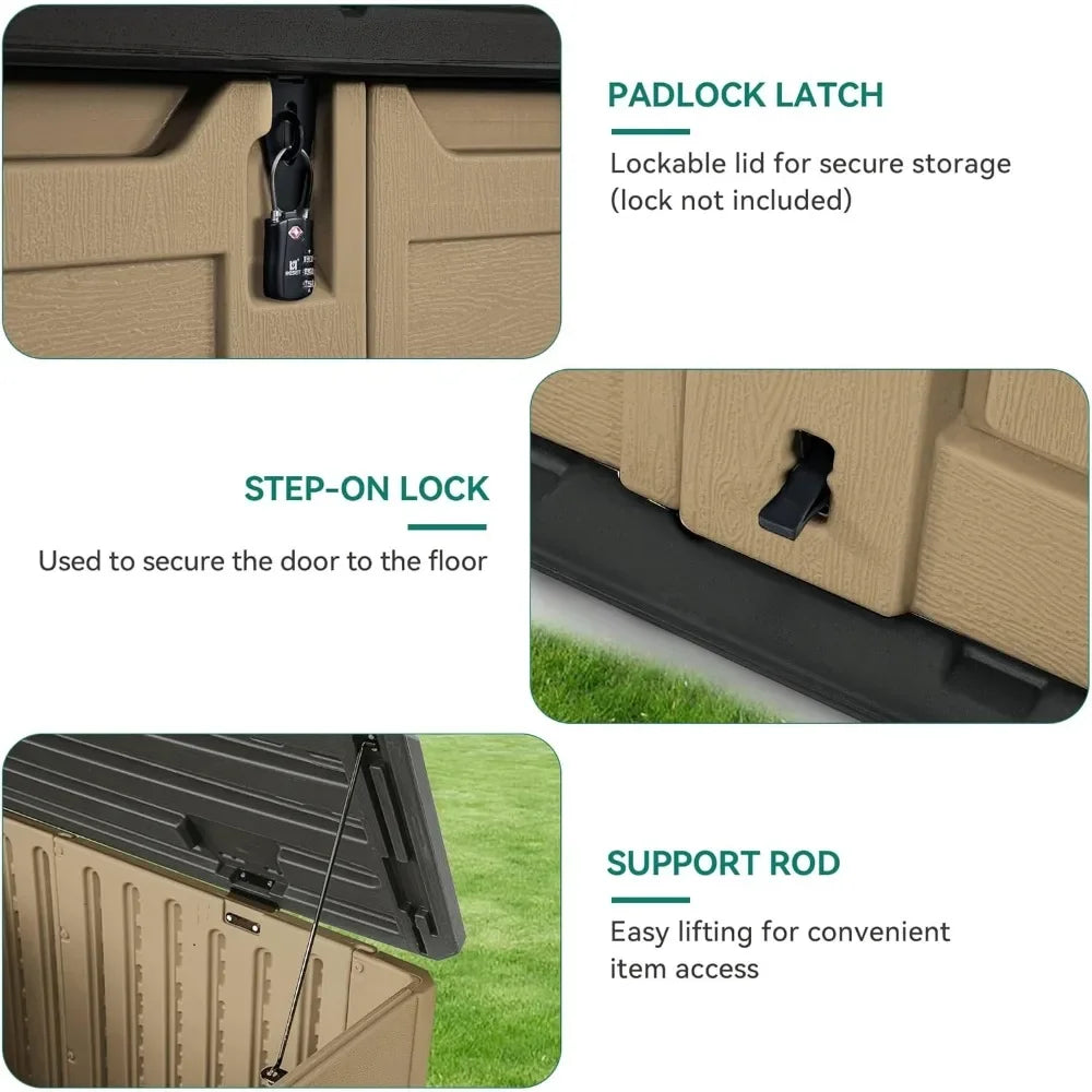 Outdoor Resilient Storage Shed, 35 Cu Ft Lockable Weatherproof Resin Unit, Fit for Garden Equipment, Simple Assembly (Brown)