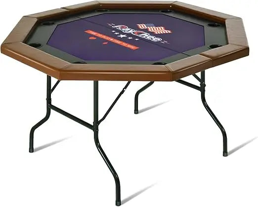 8 Players Poker Table Fold-able, 50 inch Upgraded Folding Octagon Casino Table, Portable Texas Hold-em Table w/Stainless Steel Cup