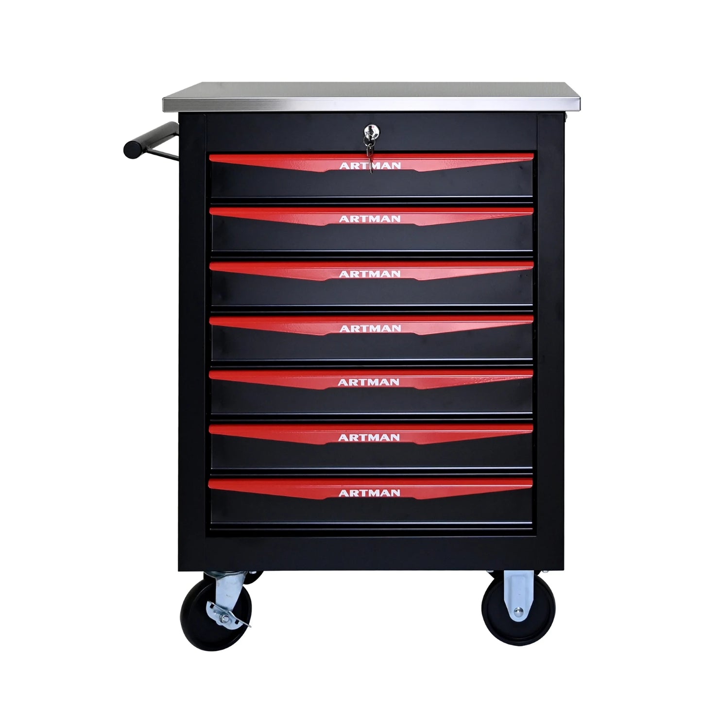7 drawer wheeled toolbox trolley, tool cabinet, tool storage cabinet with lock and key, suitable for workshops, garages, blue