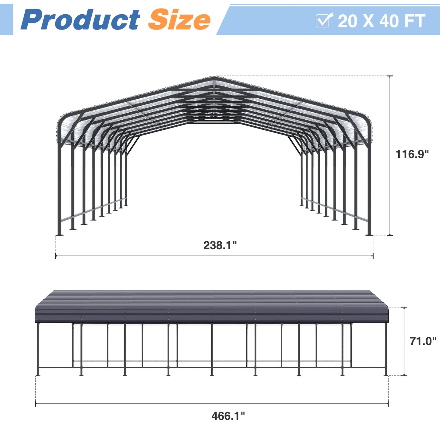 Polar Aurora 20 x 20/20 x 30/20 x 40 FT Metal Carport with Enhanced Base Outdoor Heavy Duty Garage Galvanized Car Shelter for Pickup