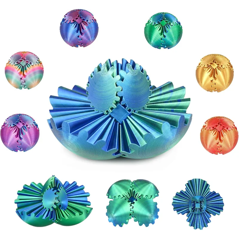 3D Printed Gear Sphere Fidget Toy, Gear Ball, Sensory Stress Relief Ball for Kids and Adults, ADHDToy (Forest Green, 2.6 inches)