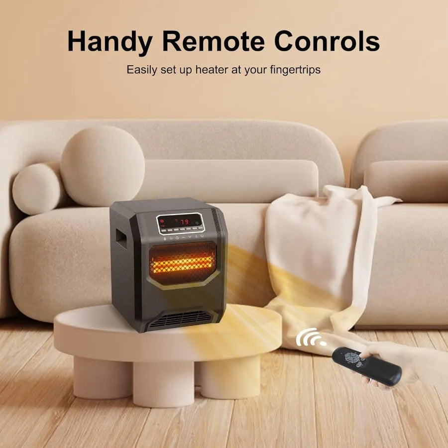 Infrared Space Heater 3 Mode 1500 W Electric heater with 6 Quartz Infrared Element Child Lock Timer Remote for Indoor Use
