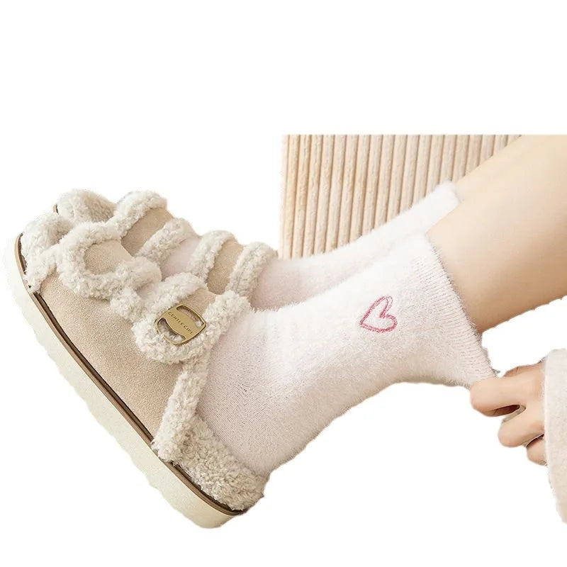 Cozy Mink Velvet House Socks 5 Pairs Fleece Lined Warm Socks Uses for Women Cold Weather Home Wear