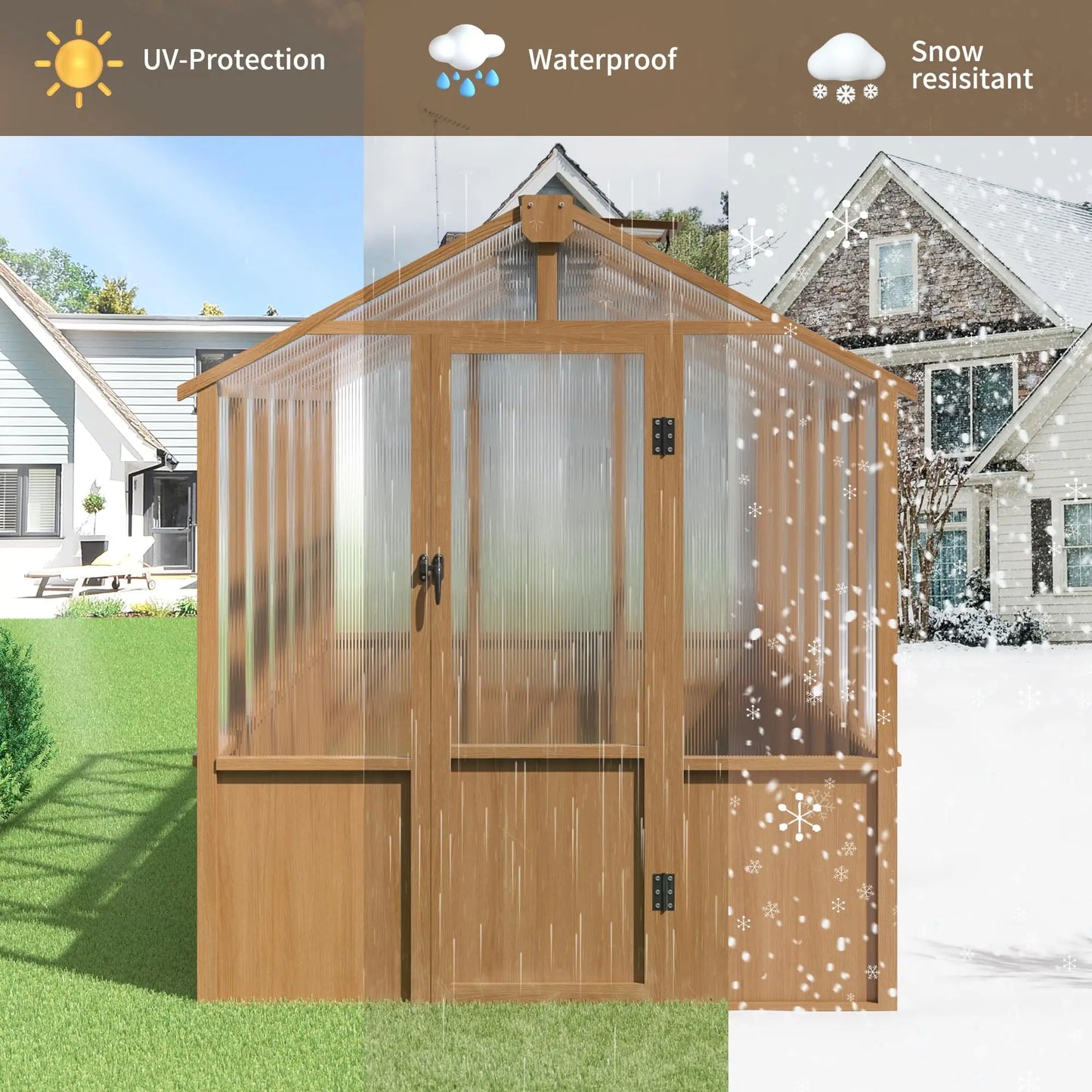 VIWAT 6 x 8/ 6 x 10/ 6 x 12 FT Wooden Greenhouse Vent Roof UV Protection for Backyard Garden Patio