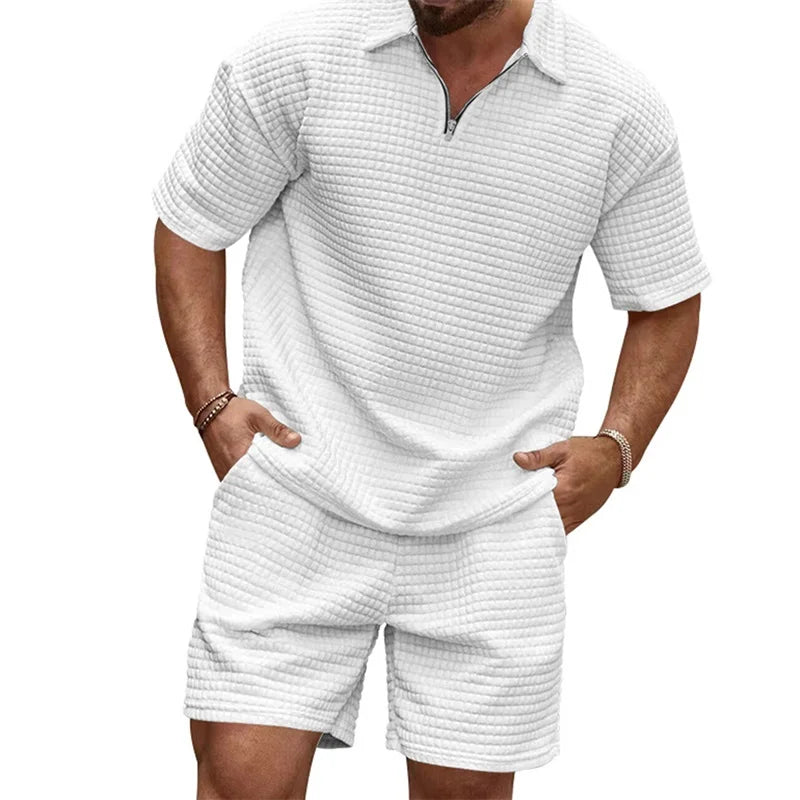 Men's Casual Outfit Short Sleeve Tee with Drawstring Shorts Set for a Stylish Summer Look