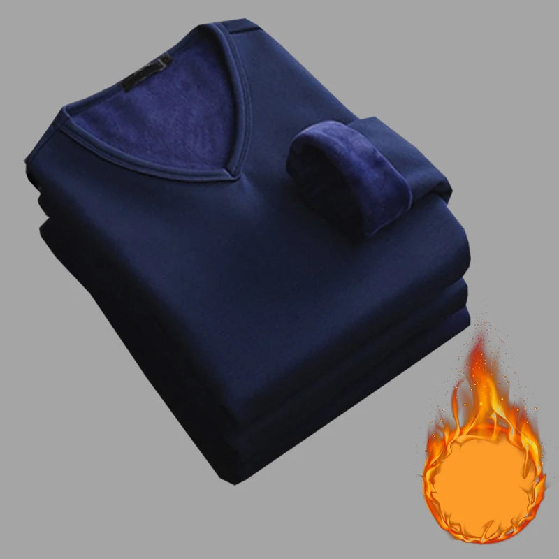 1pcs Men Thickening Velvet Warm Tops Men's Winter Long-sleeved Thermal Underwer Male V-neck Fashion T-shirt M-4XL