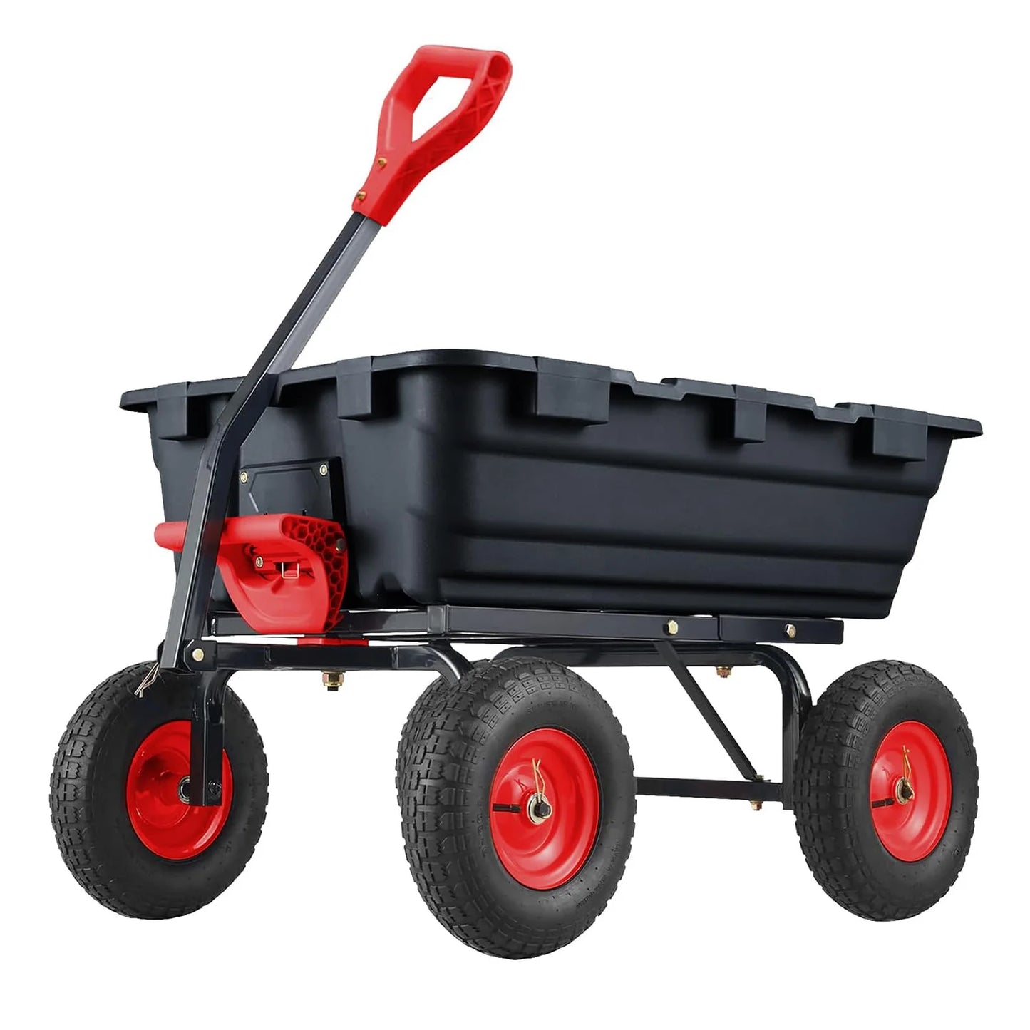 800 Lbs Garden Dump Carts, Heavy Duty Yard Cart, 4 Wheel Wheelbarrow with 10 in Tires, 180°Rotating Handle, for Plants, Soil, Sand
