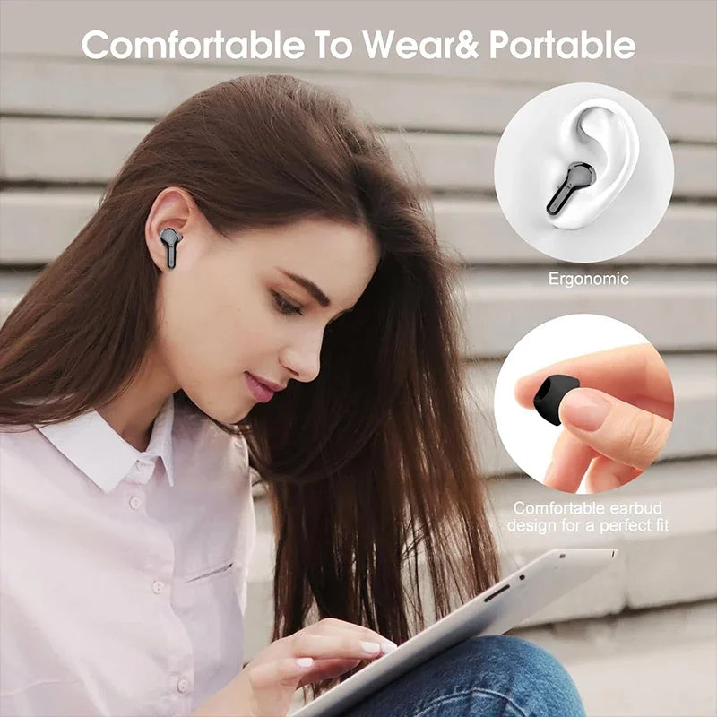 Wireless Earbuds BT5.3 Headphones HiFi Stereo EarBuds with ENC Noise Cancelling Mic 48H LED Display IP7 Waterproof Earphones