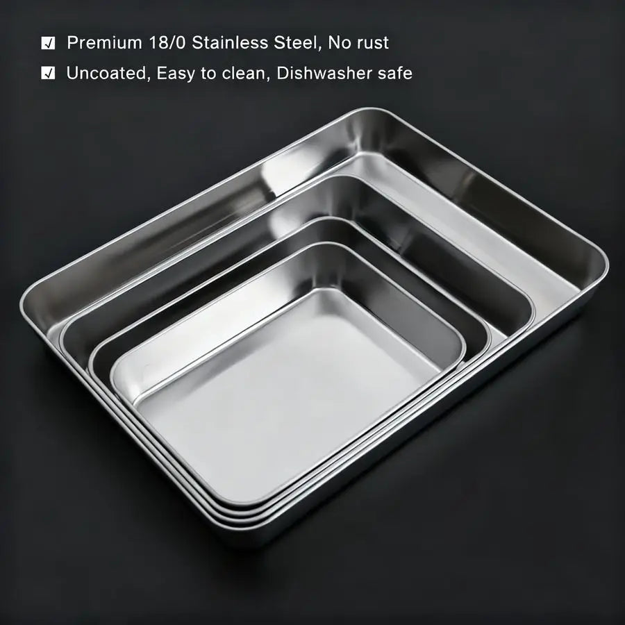 Baking Pans Set, 16 amp12 inch Large Stainless Steel Cake Pans, Rectangular Metal Cookie Sheets for Oven, Bread Tray, No Warped