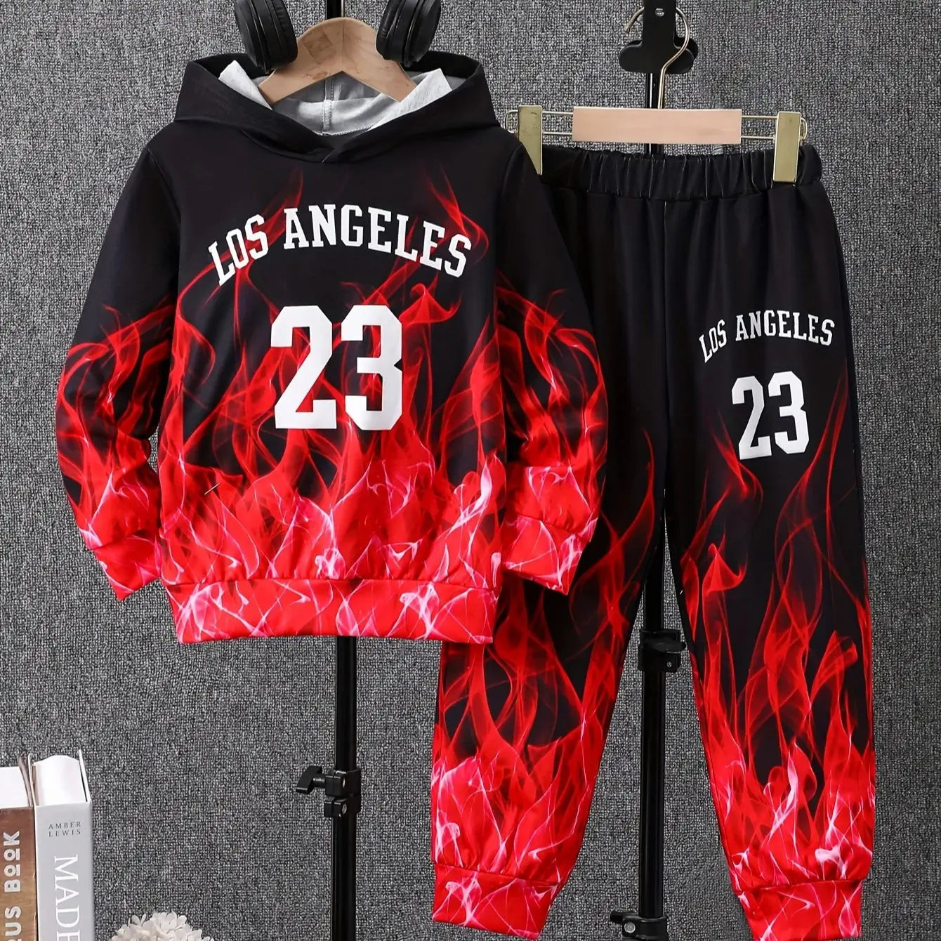 2-piece set of winter and autumn boys' hooded sweatshirt and pants outfit - cool children's sports outfit