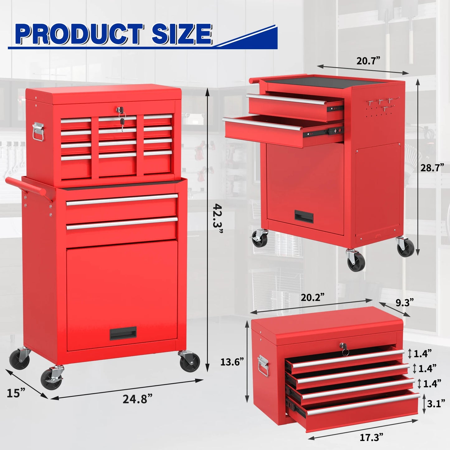 43.9 inch 6 drawer rolling tools chest(Red)