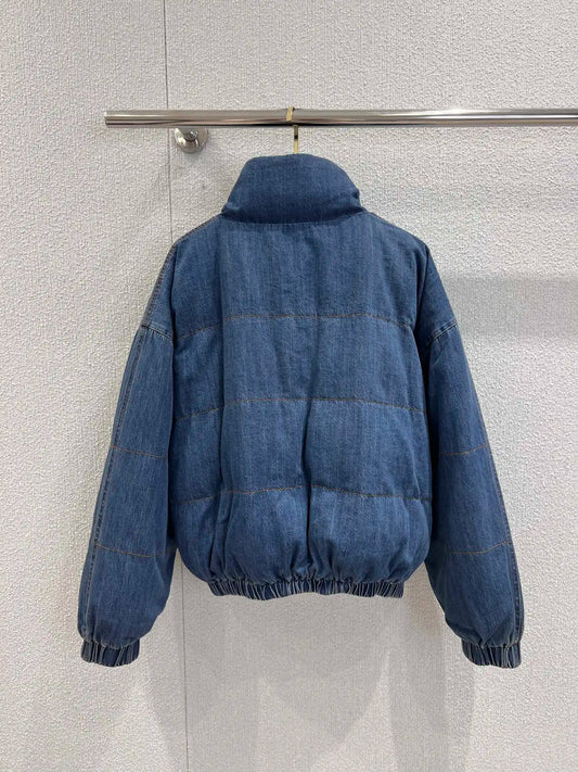 High Quality Autumn Women's Casual Fashion Solid Buttons Denim Jacket Thermal Stand Collar Down Jacket J022Q