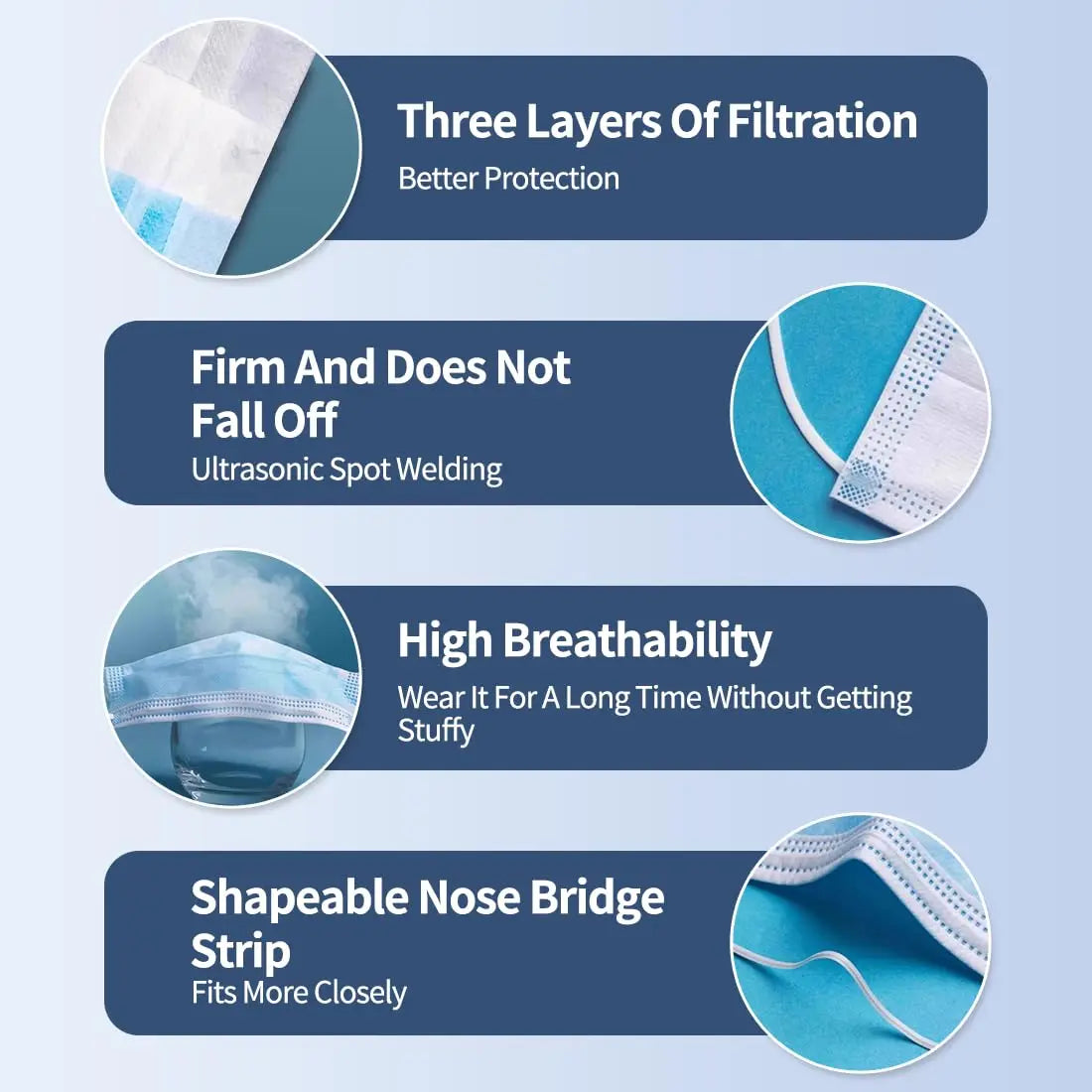 GTT 50/100Pcs Disposable Face Mask individually packaged 3 Ply breathable Earloop Protective Mask for Home School Office Outdoor