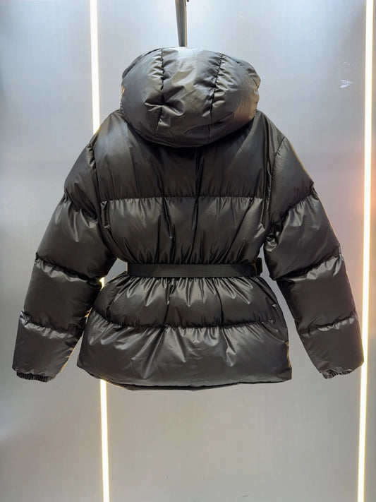 Winter 2025 Collection: Women's Hooded Waist-Cinching Cotton Coat. A trendy, casual, and warm padded jacket for the season