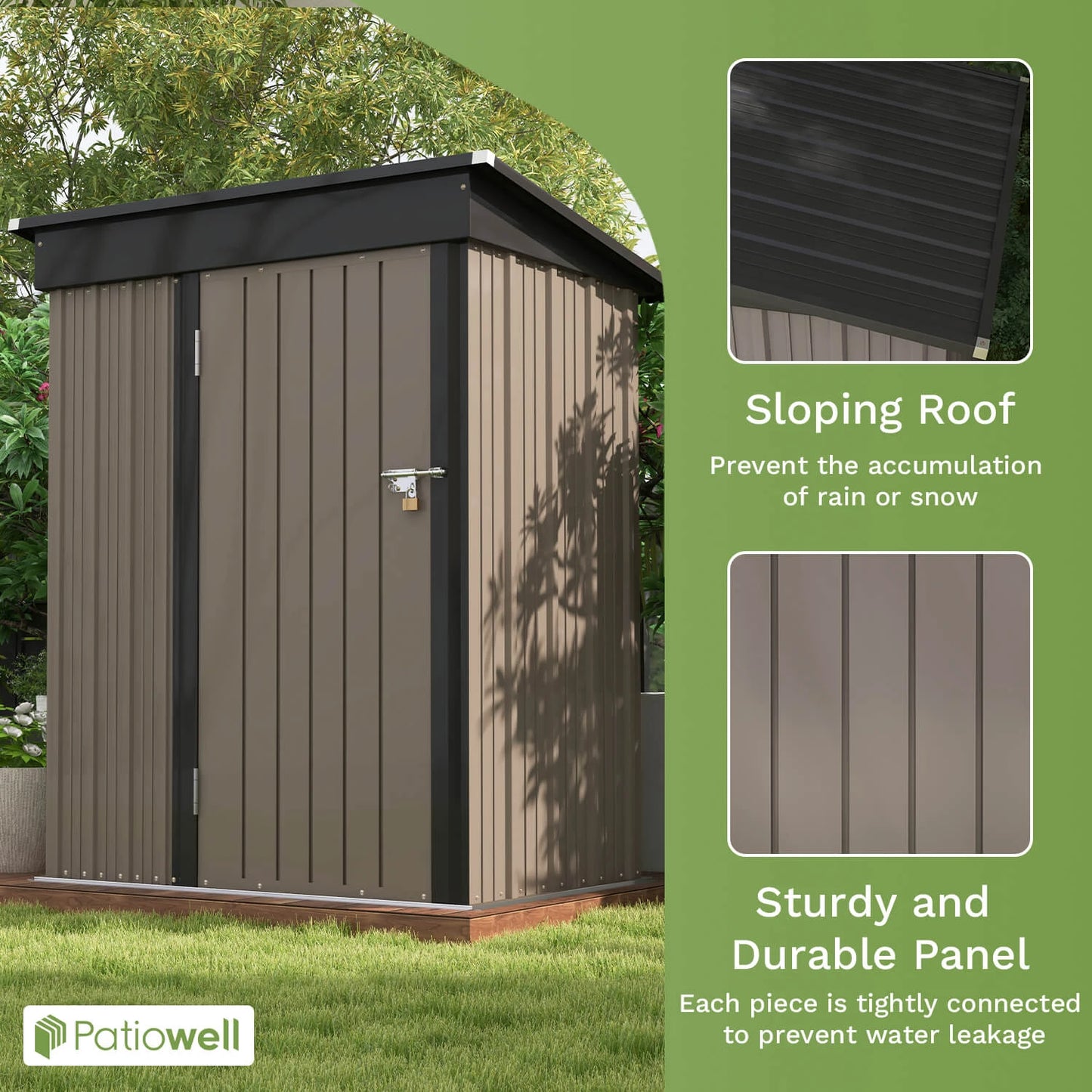 Patio well 5 x 3 FT Outdoor Storage Shed, Tool Shed with Sloping Roof and Lockable Door, Metal Shed for Backyard Garden Patio Lawn