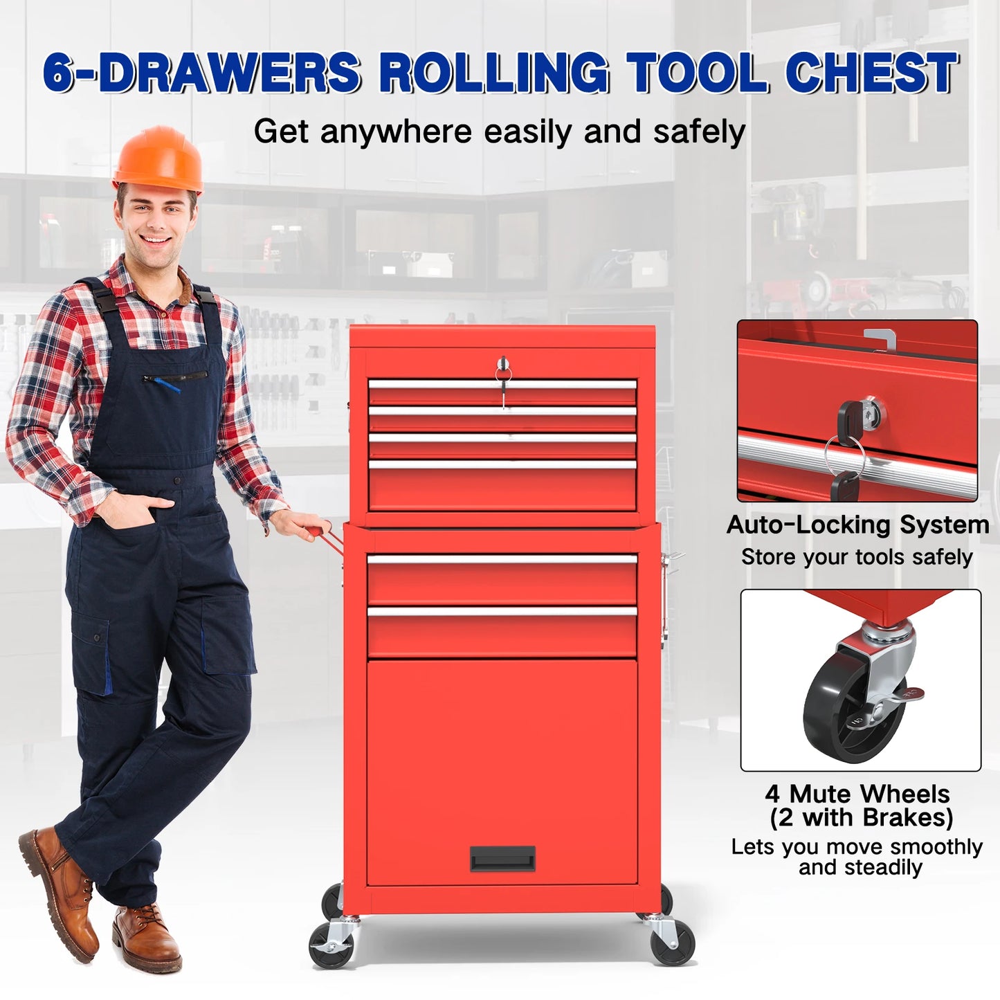 43.9 inch 6 drawer rolling tools chest(Red)