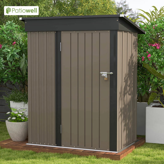 Patio well 5 x 3 FT Outdoor Storage Shed, Tool Shed with Sloping Roof and Lockable Door, Metal Shed for Backyard Garden Patio Lawn