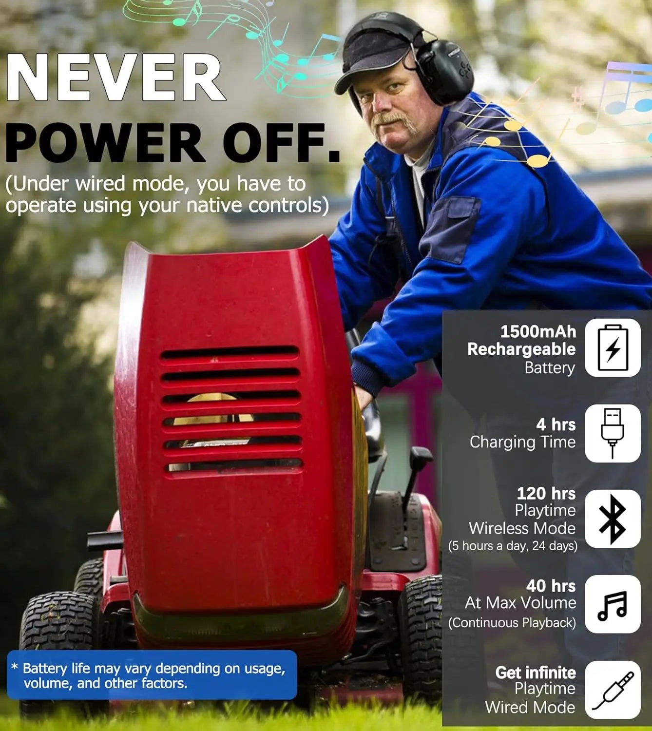 PROHEAR Bluetooth 5.3 Headphones SNR 30dB Hearing Protection Earphone Noise Reduction Safety Ear Muffs 4H Recharg 120H Playtime