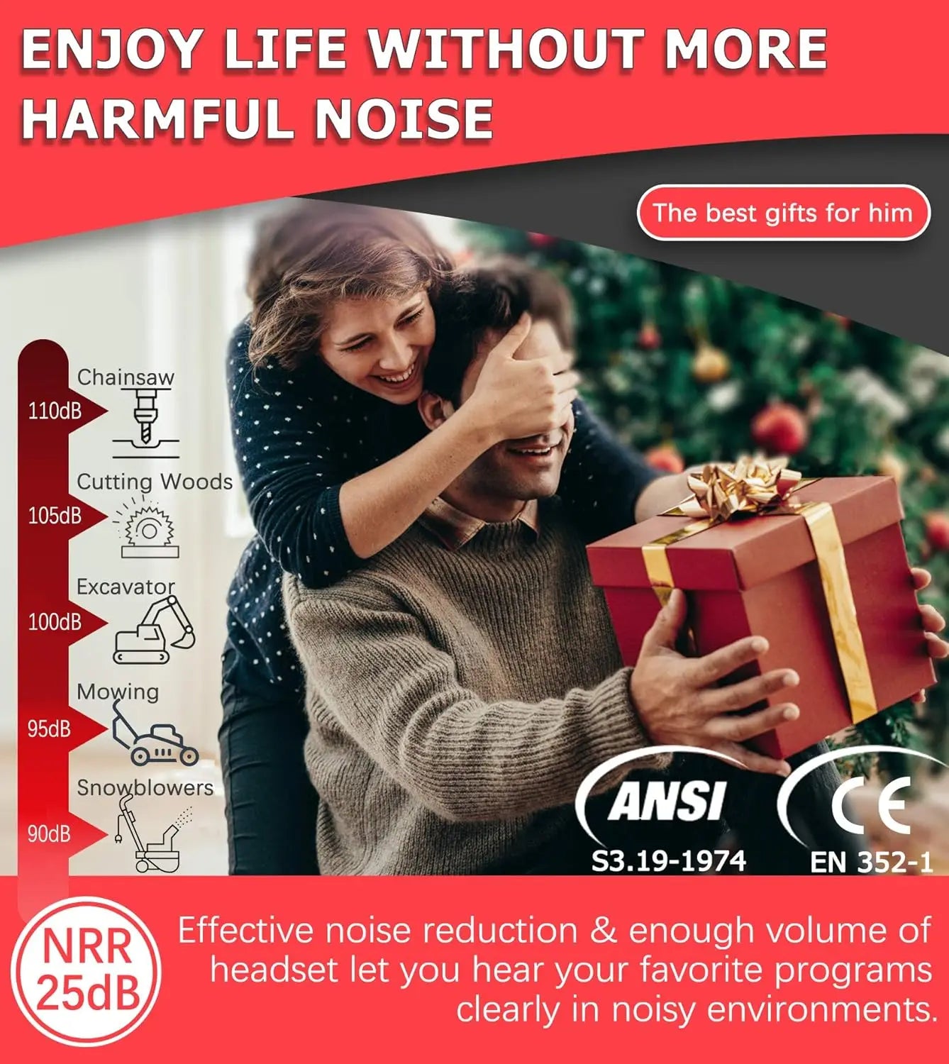 PROHEAR Bluetooth 5.3 Headphones SNR 30dB Hearing Protection Earphone Noise Reduction Safety Ear Muffs 4H Recharg 120H Playtime