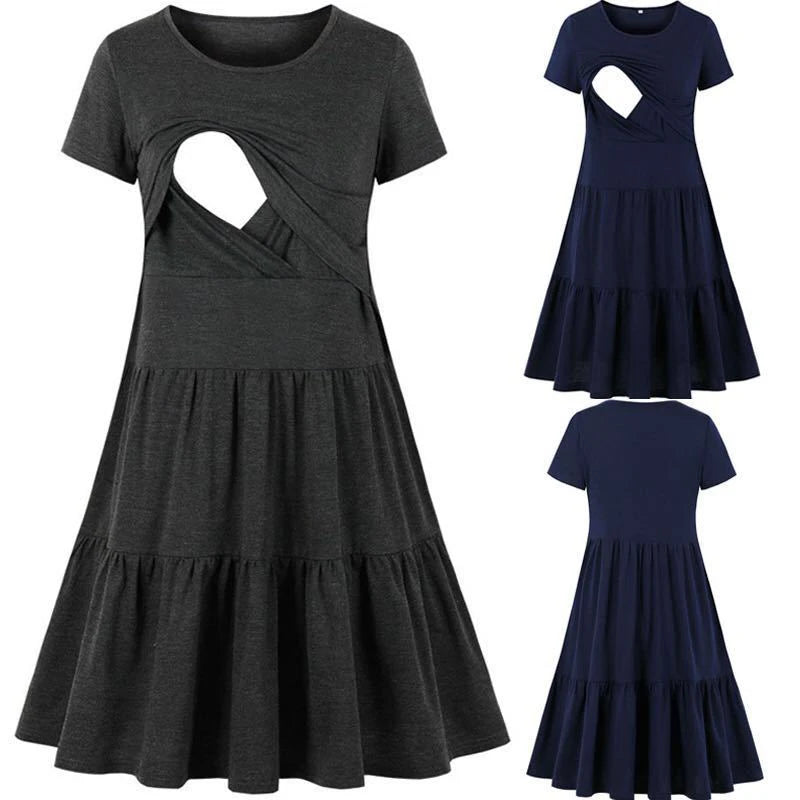 New Women's Pregnancy Sleeveless Nursing Pleat Dress Maternity Dress Breastfeeding Clothes Knee Length Pregnancy Dresses
