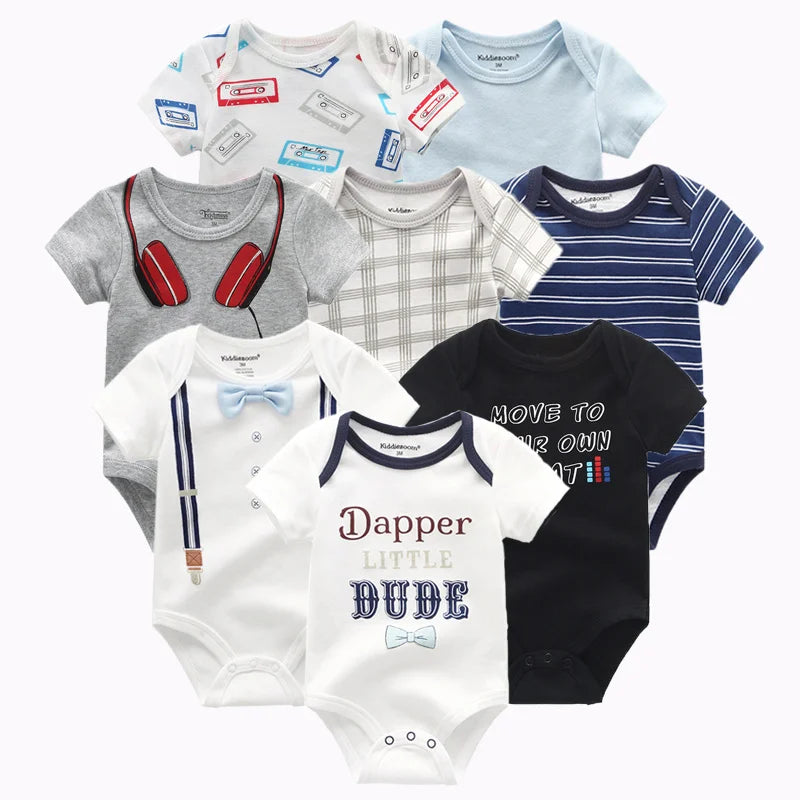 8 PCS/lot summer short sleeve baby boy bodysuit baby boy jumpsuit set ropa bebe baby boy clothes