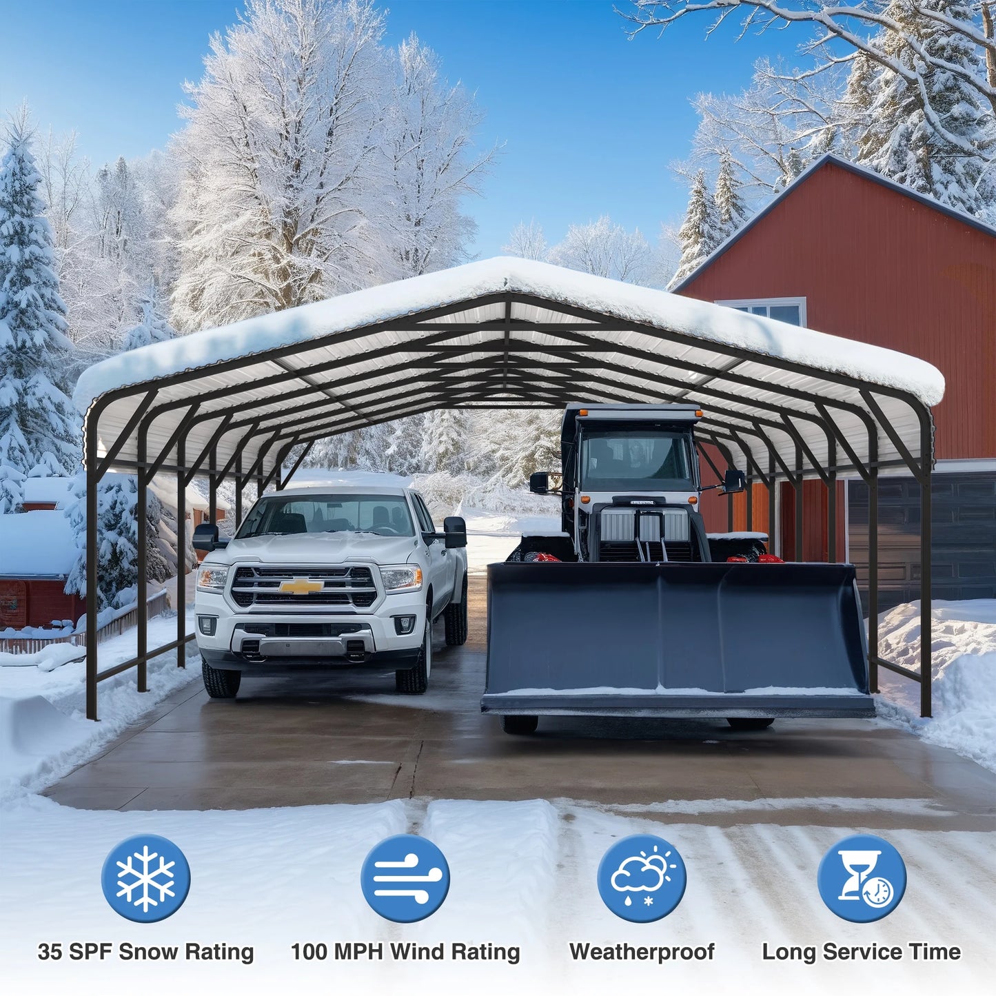 VIWAT 10 x 15~20 x 40 FT Multi-Size Metal Carport w/ Enhanced Base Outdoor Heavy Duty Garage Galvanized Car Shelter for Garden Patio
